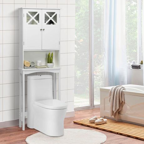 Mueble de almacenamiento de baño de 2 puertas sobre el inodoro con estante ajustable