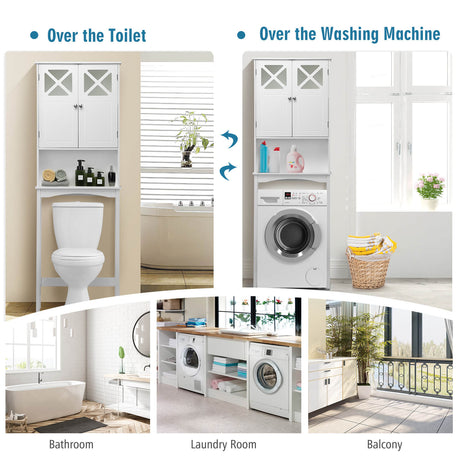 Mueble de almacenamiento de baño de 2 puertas sobre el inodoro con estante ajustable