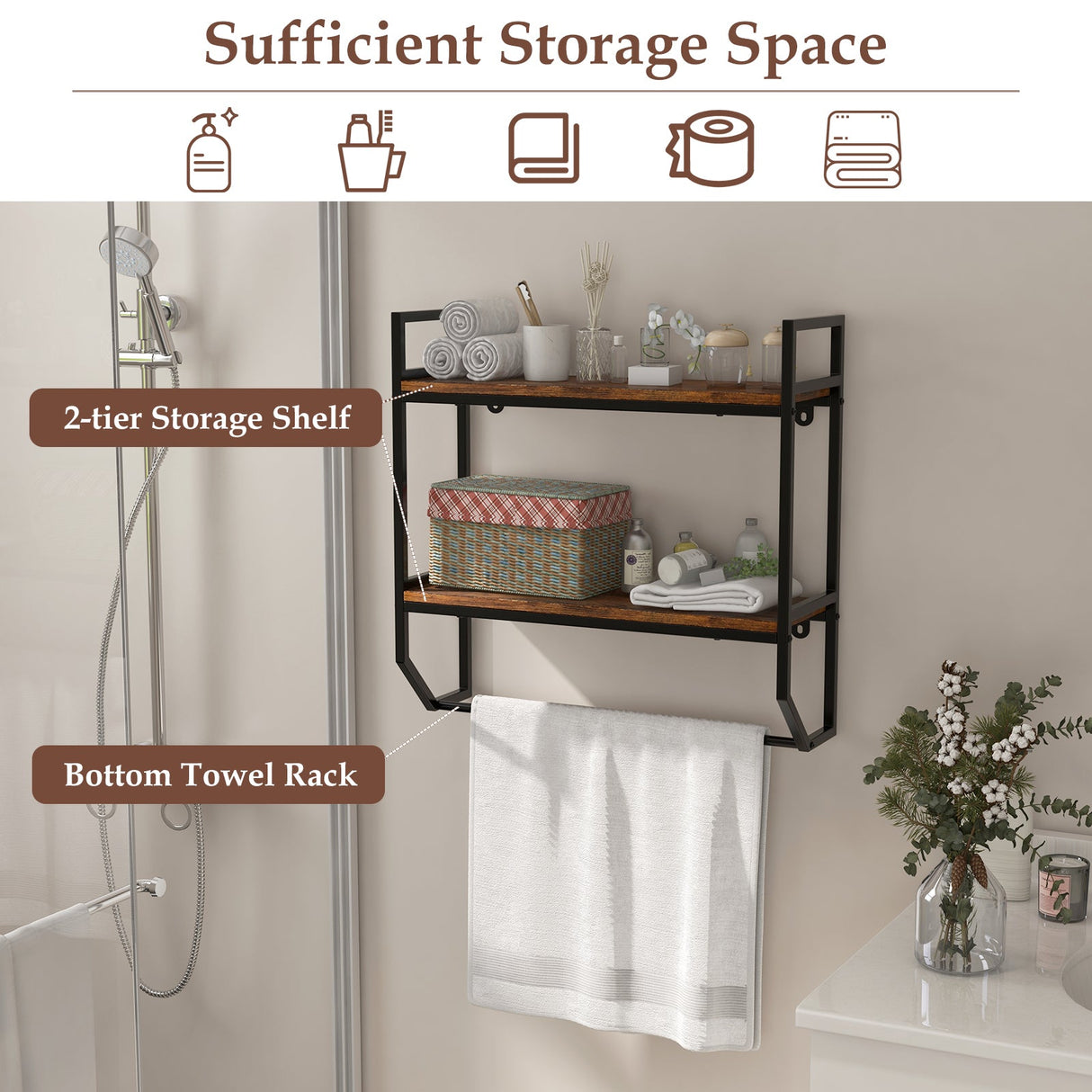 Estante de pared para baño sobre el inodoro con marco de metal