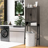 Organizador ahorrador de espacio para baño sobre el inodoro con gabinete y puertas dobles - Gris