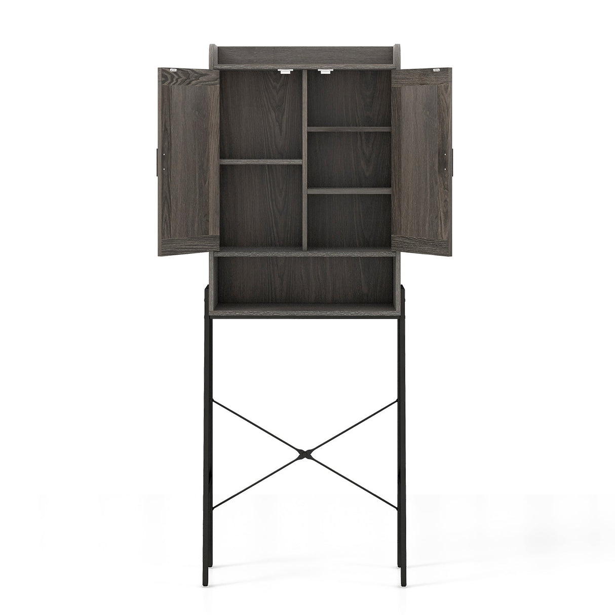 Organizador ahorrador de espacio para baño sobre el inodoro con gabinete y puertas dobles - Gris