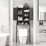 Organizador ahorrador de espacio para baño sobre el inodoro con gabinete y puertas dobles - Gris