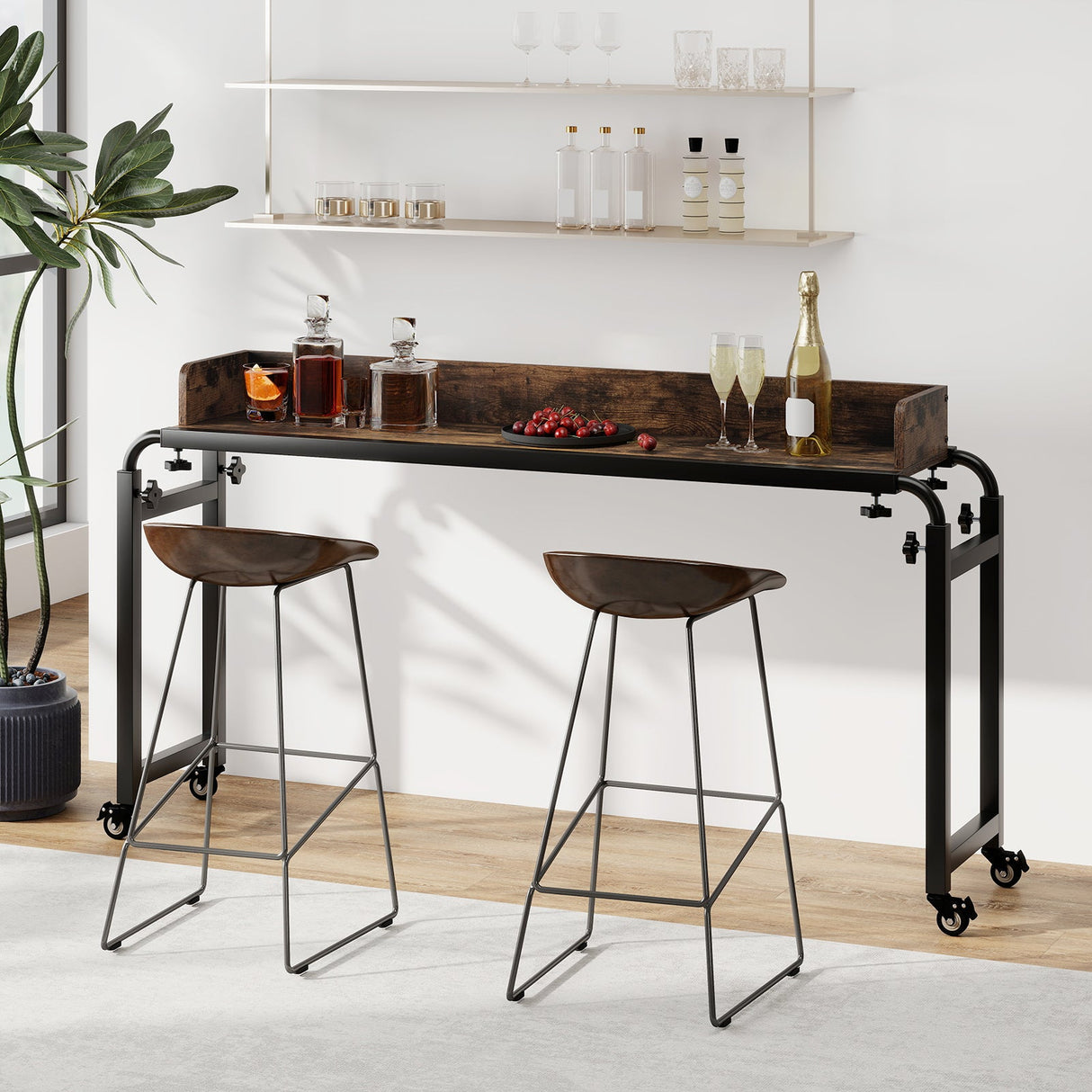 Escritorio de cama con ruedas tamaño Queen, escritorio móvil para cama con altura ajustable, marrón
