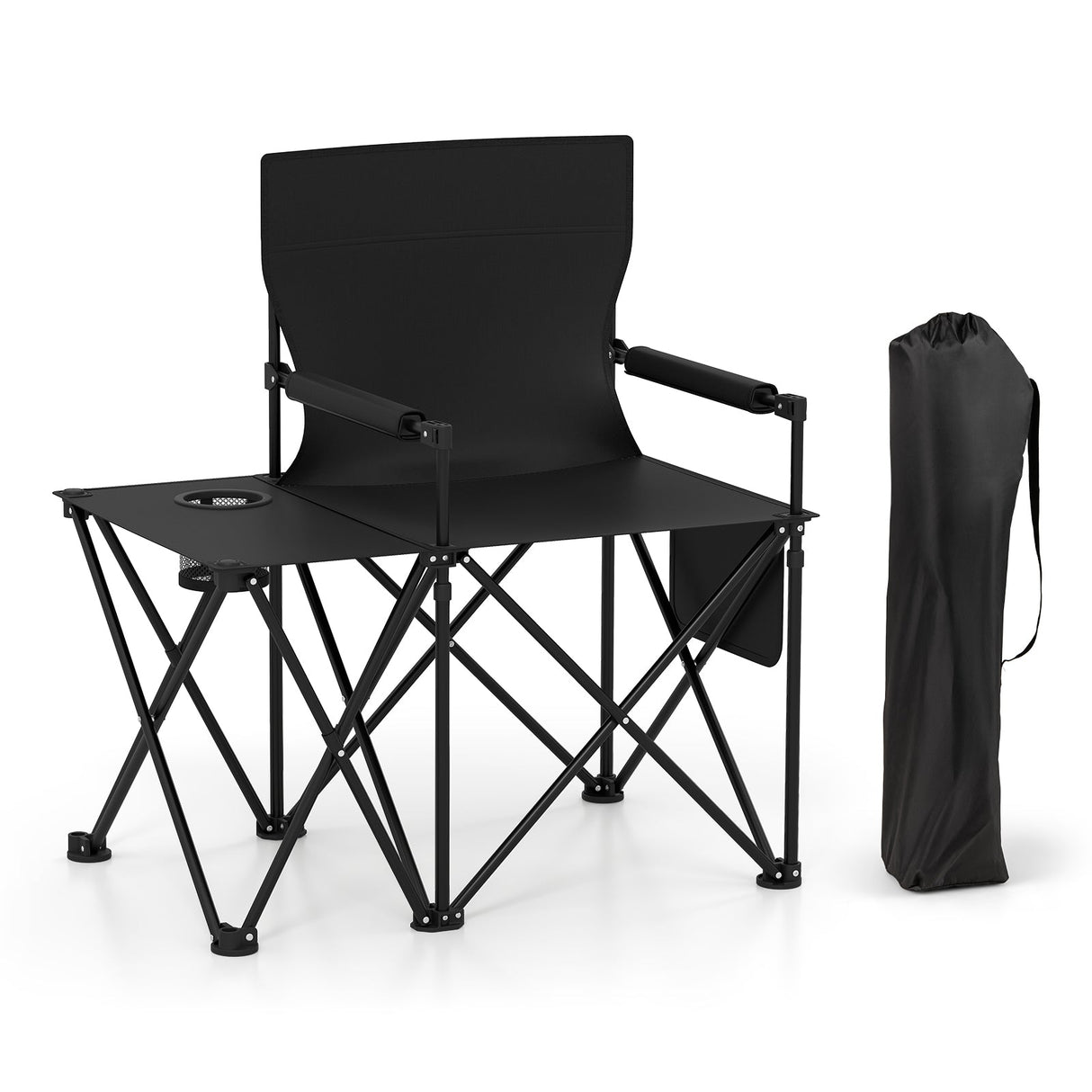 Sillón de camping extragrande con mesa lateral y 2 bolsillos de almacenamiento