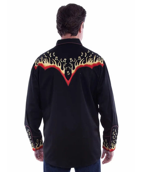 Camisa Western Scully Honky-Tonk Heatwave (negro/amarillo) para hombre