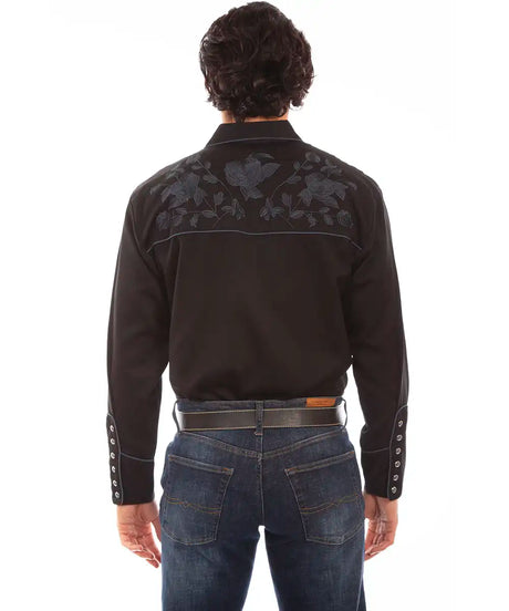 Scully Midnight Bloom - Camisa Western Bordada para Hombre