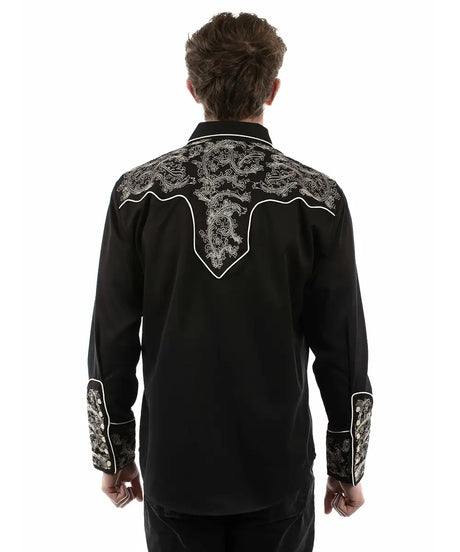 Scully Silver Scroll - Camisa vaquera bordada para hombre