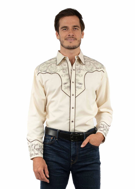 Scully Silver Scroll - Camisa vaquera bordada para hombre