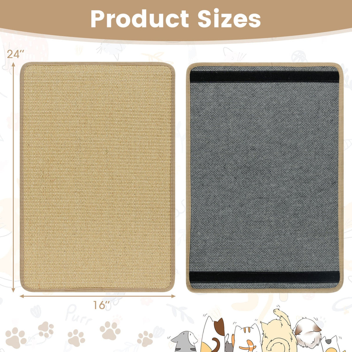 Set de 12 Alfombrillas Rascadoras para Gatos, 60 x 40 cm, Almohadillas de Sisal Natural
