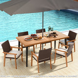 Juego de 4 sillas de comedor de exterior de ratán PE para patio con cojín extraíble y reposabrazos de madera de acacia - Blanco