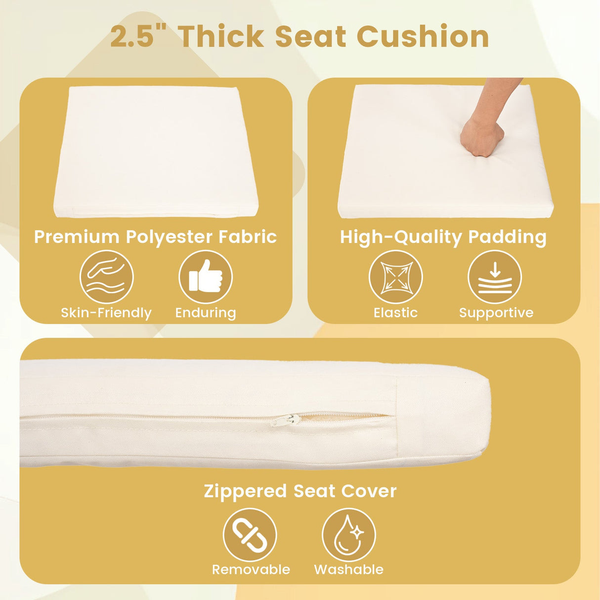Juego de 4 sillas de comedor de exterior de ratán PE para patio con cojín extraíble y reposabrazos de madera de acacia - Blanco
