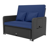 PE Wicker Outdoor Daybed with 4-Level Adjustable Backrest and Storage Ottoman
