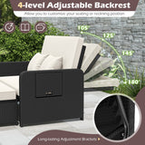 PE Wicker Outdoor Daybed with 4-Level Adjustable Backrest and Storage Ottoman