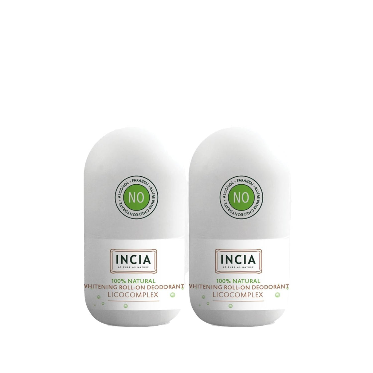 INCIA Natural Whitening Roll-On Deodorant - 50ml x 2 Pack - Natural Deodorant for Underarm Whitening & Hygiene