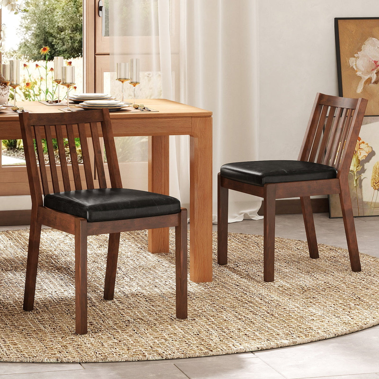 Sillas de comedor tapizadas en cuero sintético con asiento acolchado, juego de 2 - Espresso