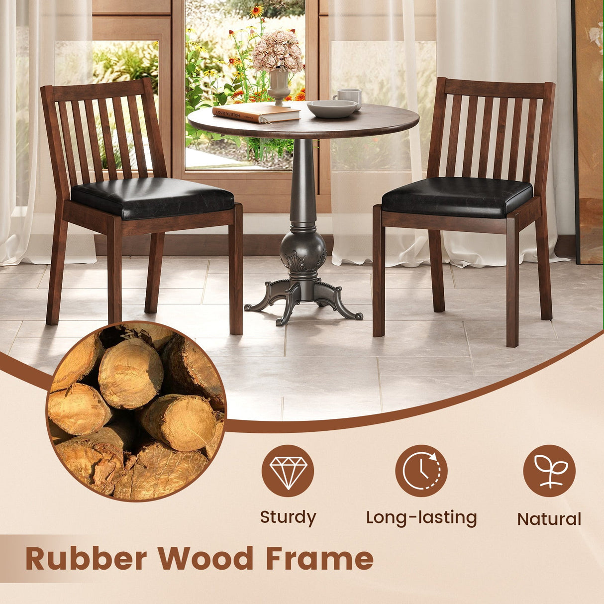 Sillas de comedor tapizadas en cuero sintético con asiento acolchado, juego de 2 - Espresso