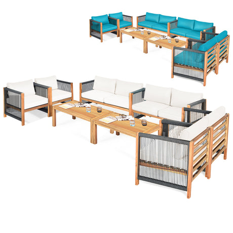 Juego de 4 Muebles de Patio Exterior de Madera con Cojines para Jardín
