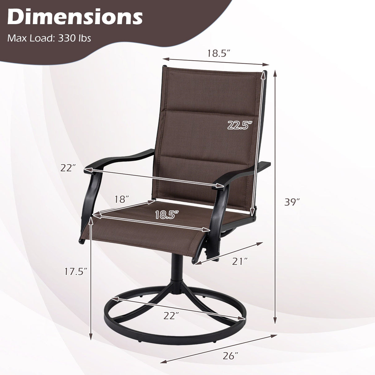 Padded Patio Swivel Chairs Set of 2 Ergonomic Outdoor Dining Chairs with Breathable Fabric