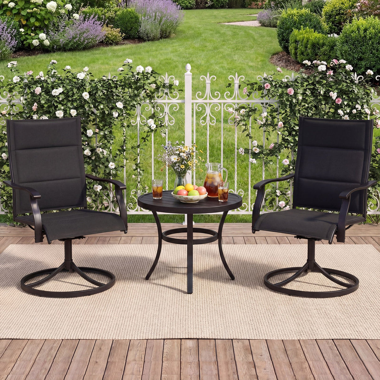 Padded Patio Swivel Chairs Set of 2 Ergonomic Outdoor Dining Chairs with Breathable Fabric