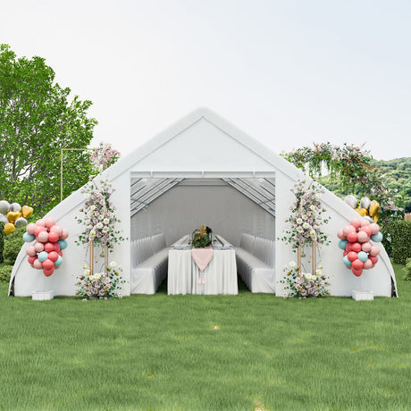 Carpa de fiesta con forma de durazno de 20 x 40 pies con puertas con cremallera - Blanca