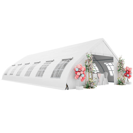 Carpa de fiesta con forma de durazno de 20 x 40 pies con puertas con cremallera - Blanca