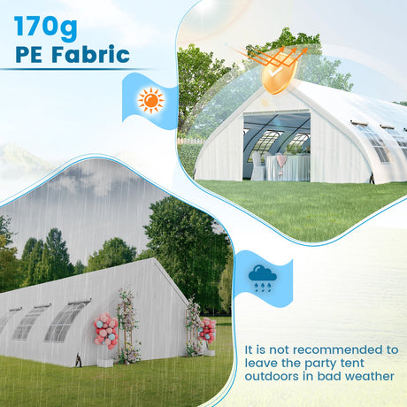 Carpa de fiesta con forma de durazno de 20 x 40 pies con puertas con cremallera - Blanca