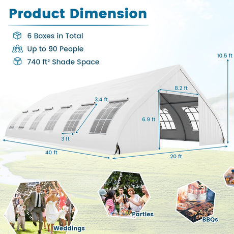 Carpa de fiesta con forma de durazno de 20 x 40 pies con puertas con cremallera - Blanca