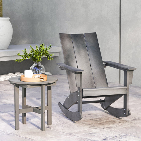 Mesa auxiliar redonda Adirondack de 18 pulgadas con base cruzada y superficie de listones - Gris