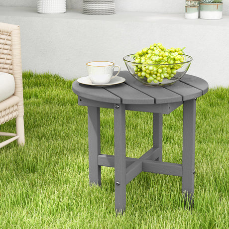 Mesa auxiliar redonda Adirondack de 18 pulgadas con base cruzada y superficie de listones - Gris