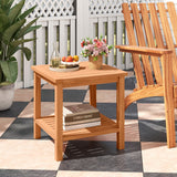 Mesa auxiliar de patio de madera de acacia con tablero de listones y estante de almacenamiento