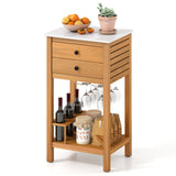 Mueble de almacenamiento de madera de acacia para patio, mueble buffet para patio, mesa de bar con encimera de imitación de mármol