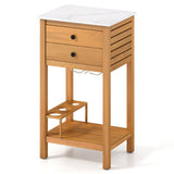Mueble de almacenamiento de madera de acacia para patio, mueble buffet para patio, mesa de bar con encimera de imitación de mármol
