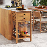 Mueble de almacenamiento de madera de acacia para patio, mueble buffet para patio, mesa de bar con encimera de imitación de mármol