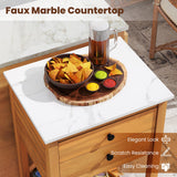 Mueble de almacenamiento de madera de acacia para patio, mueble buffet para patio, mesa de bar con encimera de imitación de mármol