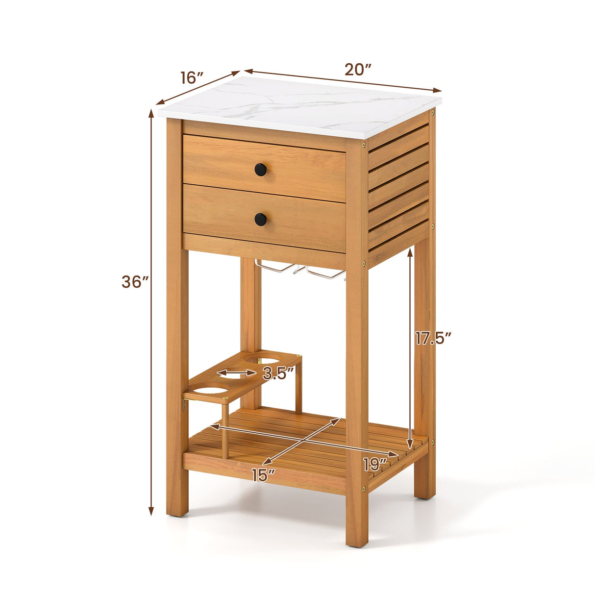 Mueble de almacenamiento de madera de acacia para patio, mueble buffet para patio, mesa de bar con encimera de imitación de mármol