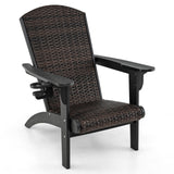 Sillón Adirondack para patio con asiento acolchado de ratán y portavasos oculto