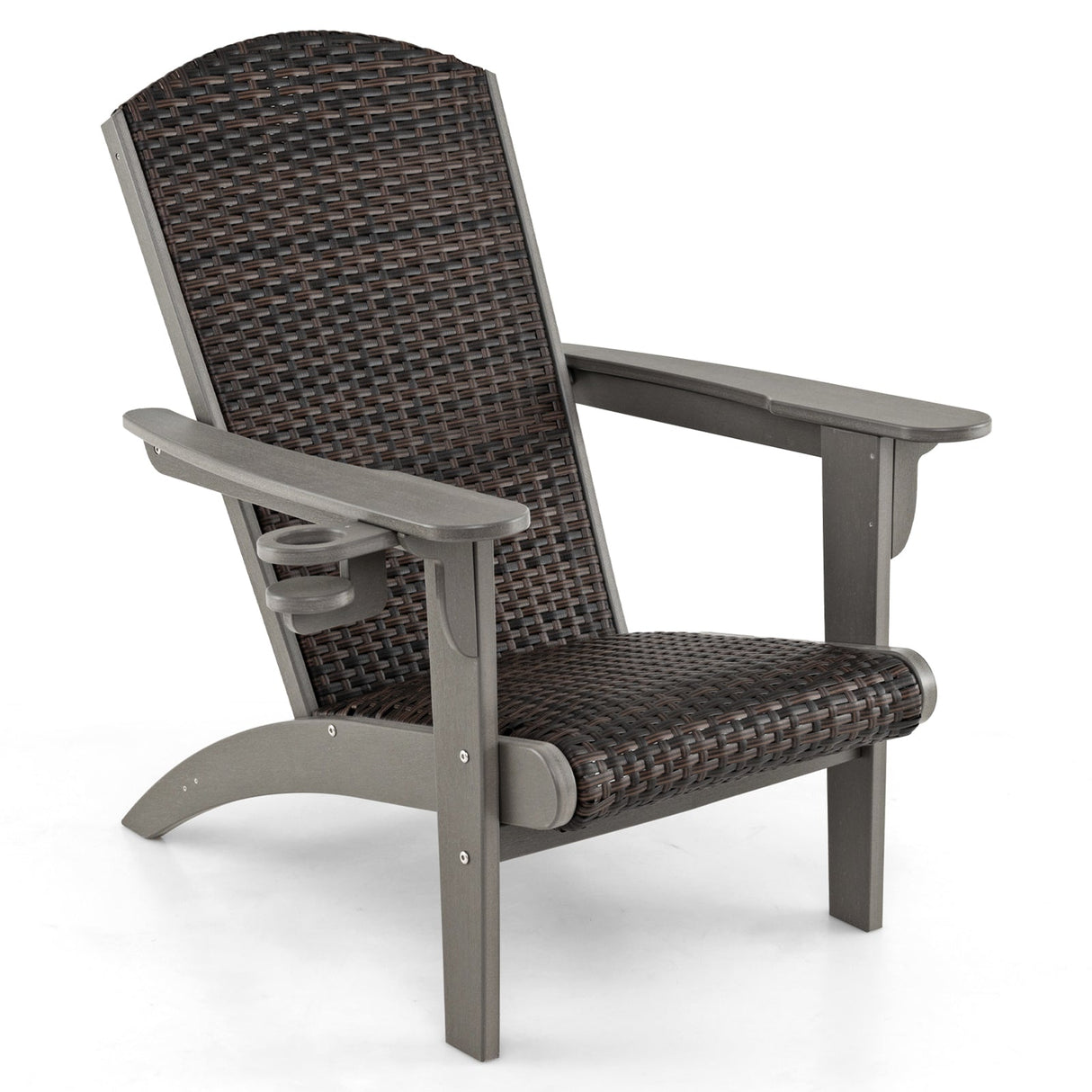 Sillón Adirondack para patio con asiento acolchado de ratán y portavasos oculto