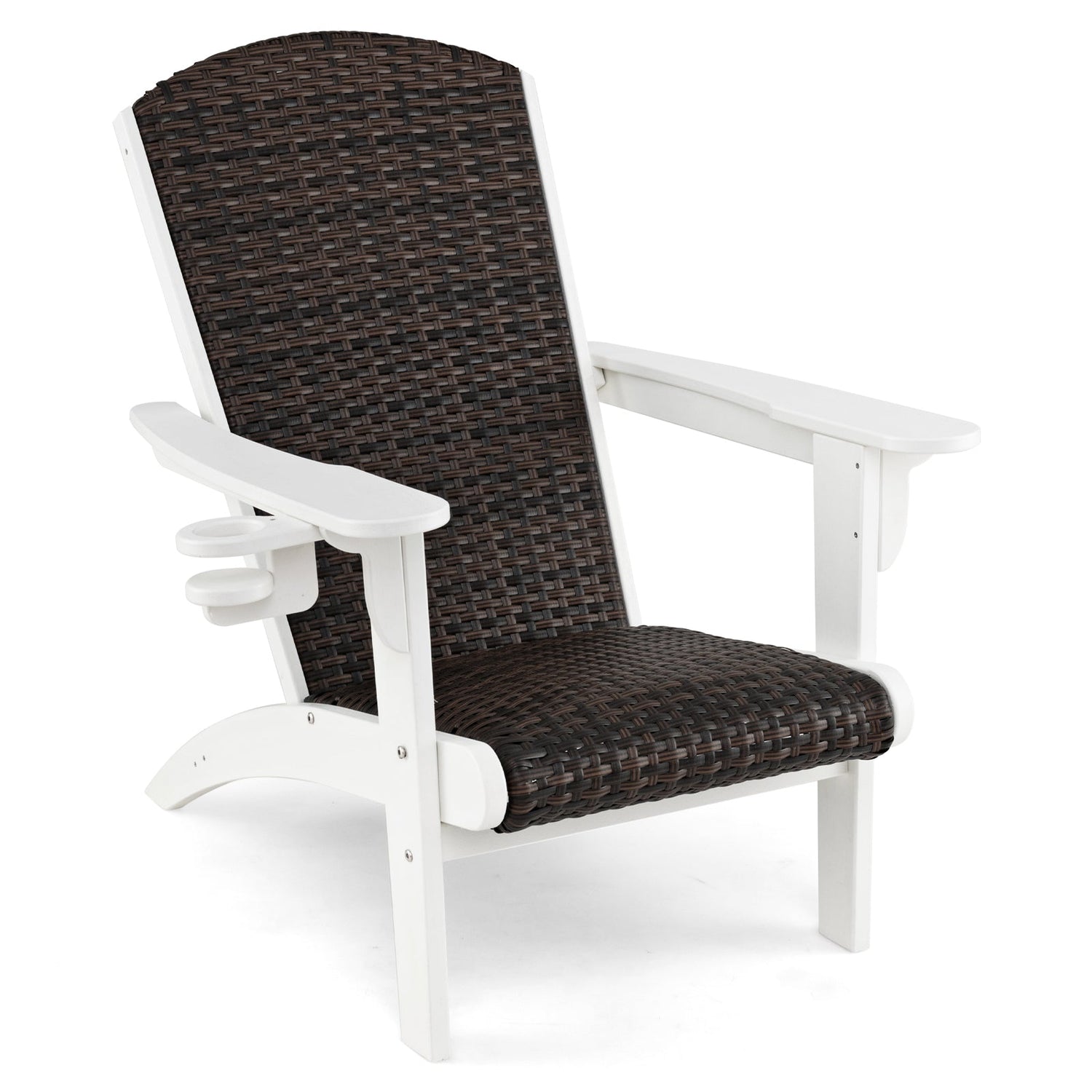 Sillón Adirondack para patio con asiento acolchado de ratán y portavasos oculto