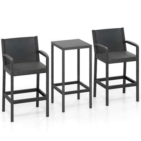 Juego de barra para patio de 3 piezas con 2 taburetes y 1 mesa de barra - Negro