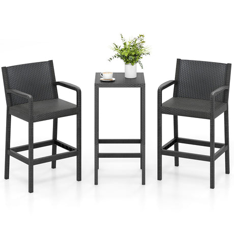 Juego de barra para patio de 3 piezas con 2 taburetes y 1 mesa de barra - Negro