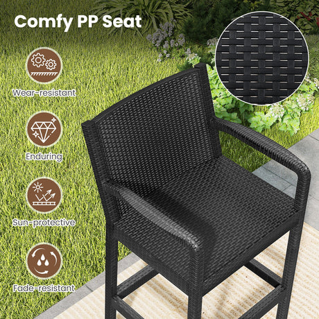 Juego de barra para patio de 3 piezas con 2 taburetes y 1 mesa de barra - Negro