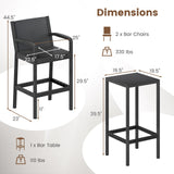 3 Pieces Patio Bar Set with 2 Stools and 1 Bar Table-Black