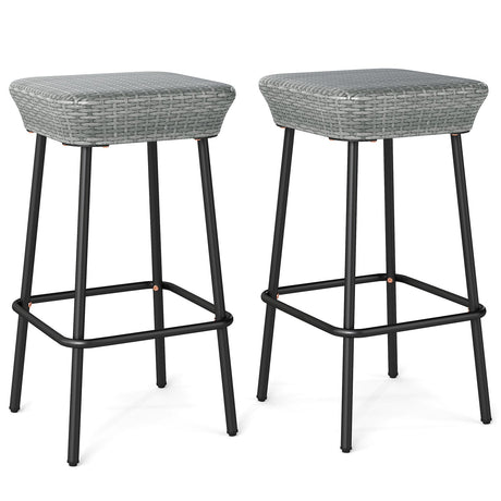 Taburetes de bar de patio de 29.5 pulgadas (juego de 2) con asiento de ratán y reposapiés