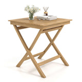 Mesa de bistró de teca indonesia de 27,5 pulgadas con tablero de listones y estructura de madera resistente