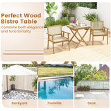 Mesa de bistró de teca indonesia de 27,5 pulgadas con tablero de listones y estructura de madera resistente