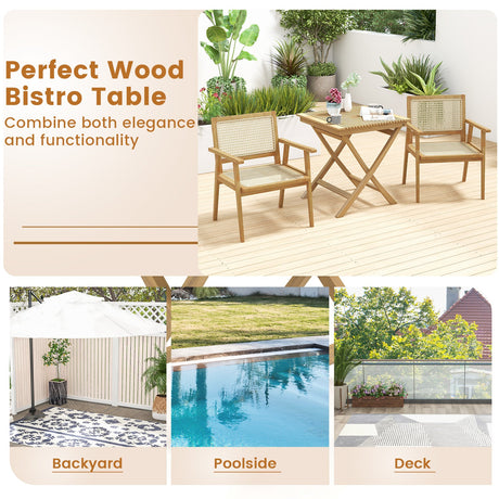 Mesa de bistró de teca indonesia de 27,5 pulgadas con tablero de listones y estructura de madera resistente
