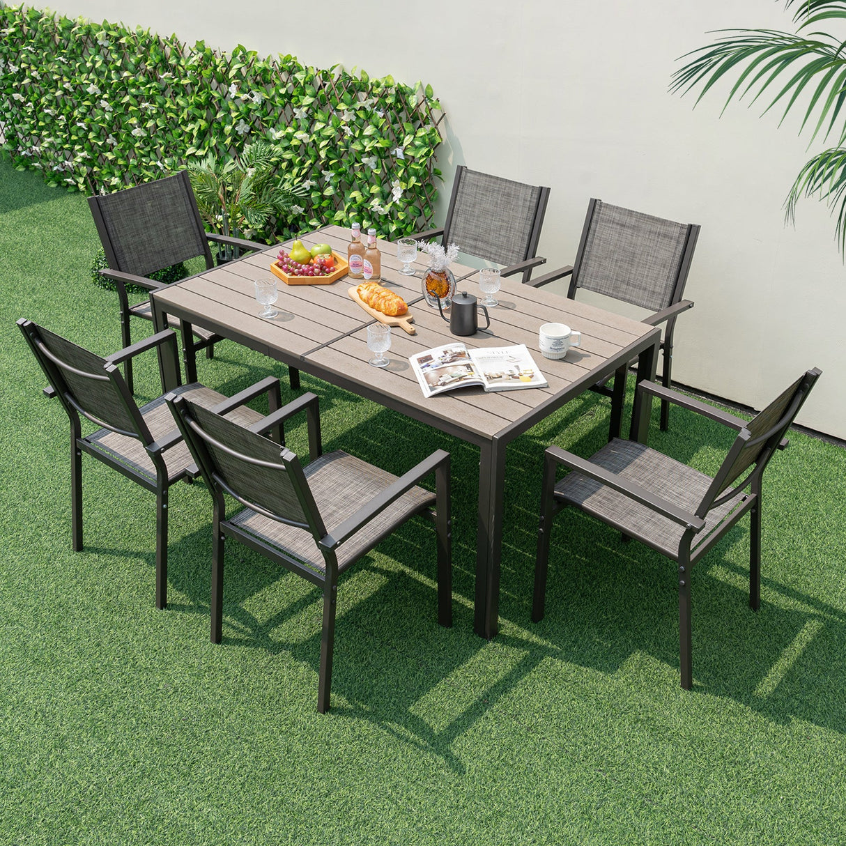 Juego de 6 sillas de patio apilables con asiento de tela transpirable