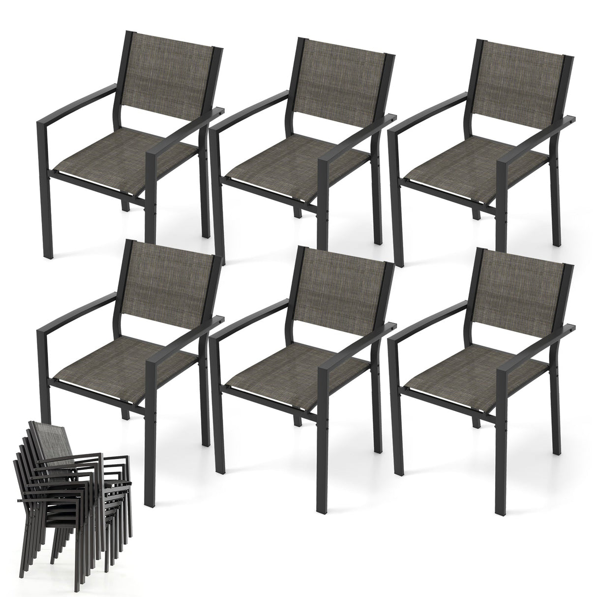 Juego de 6 sillas de patio apilables con asiento de tela transpirable