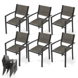 Juego de 6 sillas de patio apilables con asiento de tela transpirable