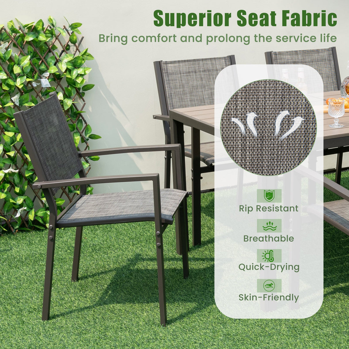 Juego de 6 sillas de patio apilables con asiento de tela transpirable